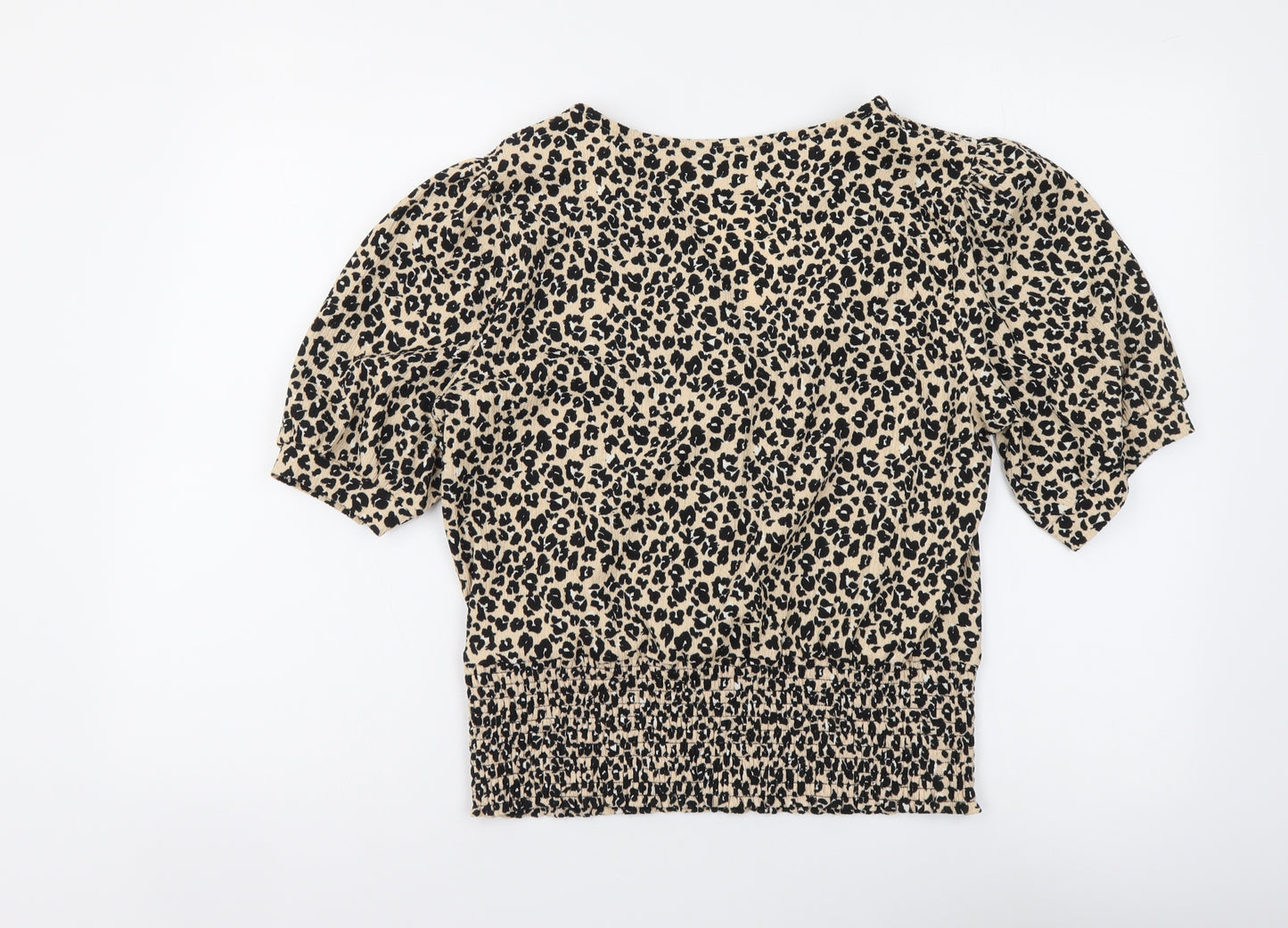 Dorothy Perkins Womens Beige Animal Print Polyester Basic Blouse Size 14 V-Neck - Leopard pattern