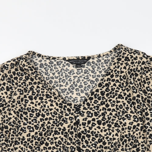 Dorothy Perkins Womens Beige Animal Print Polyester Basic Blouse Size 14 V-Neck - Leopard pattern