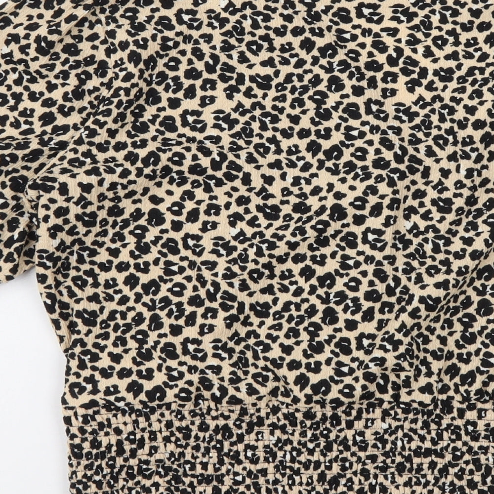 Dorothy Perkins Womens Beige Animal Print Polyester Basic Blouse Size 14 V-Neck - Leopard pattern