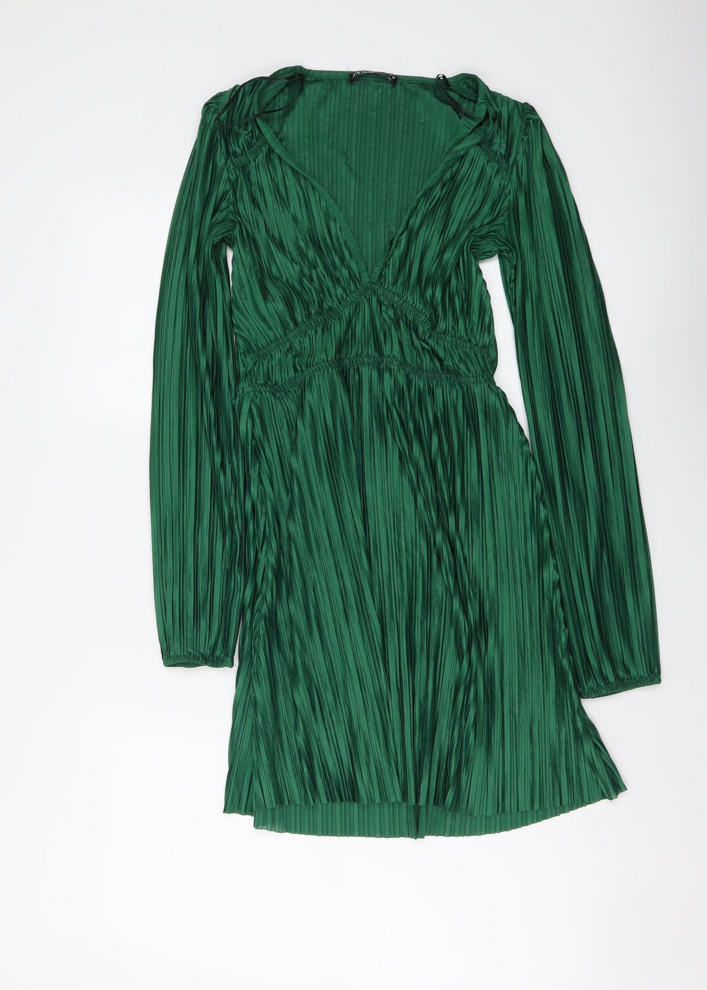 Zara Womens Green Polyester Mini Size S V-Neck Pullover