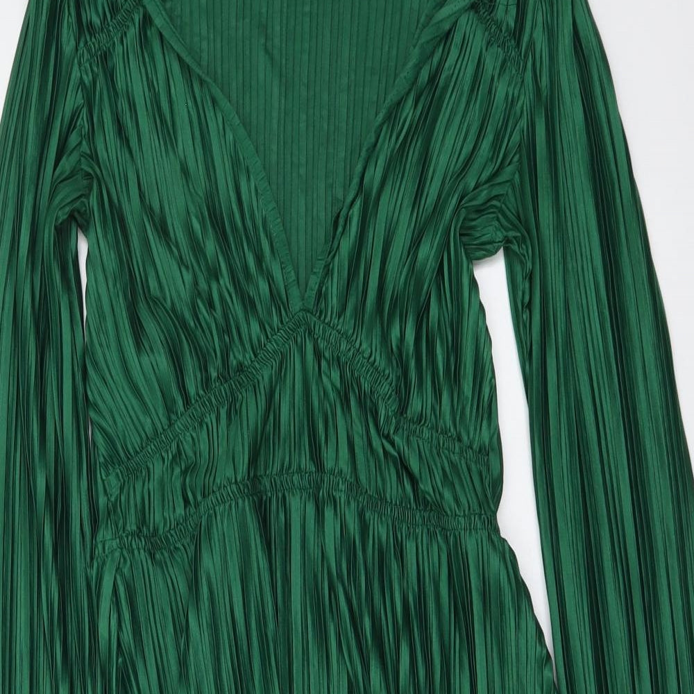 Zara Womens Green Polyester Mini Size S V-Neck Pullover