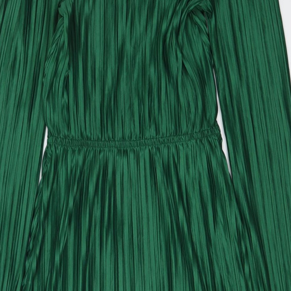 Zara Womens Green Polyester Mini Size S V-Neck Pullover