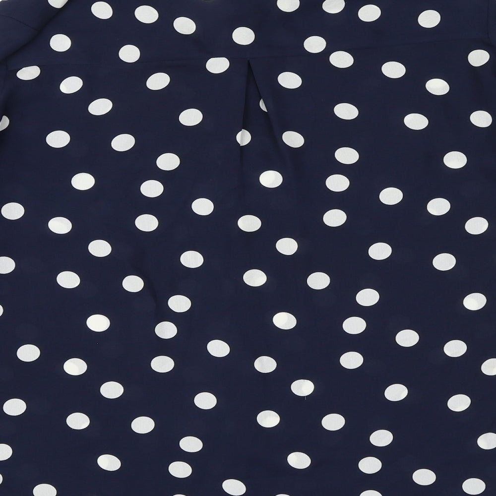 F&F Womens Blue Polka Dot Polyester Jersey Button-Up Size 16 Collared