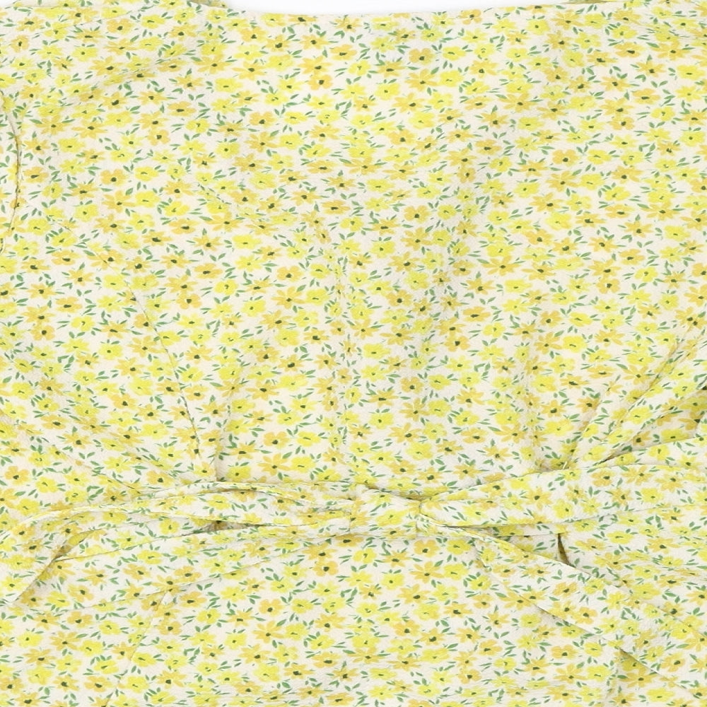 ASOS Womens Yellow Floral Polyester Jersey Button-Up Size 16 V-Neck