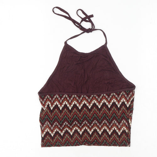 New Look Womens Multicoloured Geometric Polyester Cropped T-Shirt Size 8 Halter