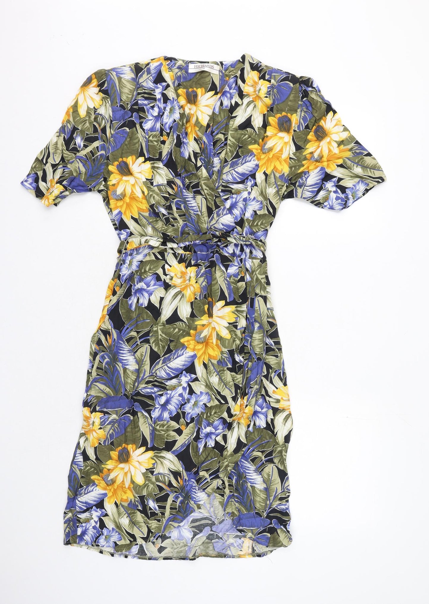 Richards Womens Multicoloured Floral Viscose A-Line Size 12 V-Neck Zip