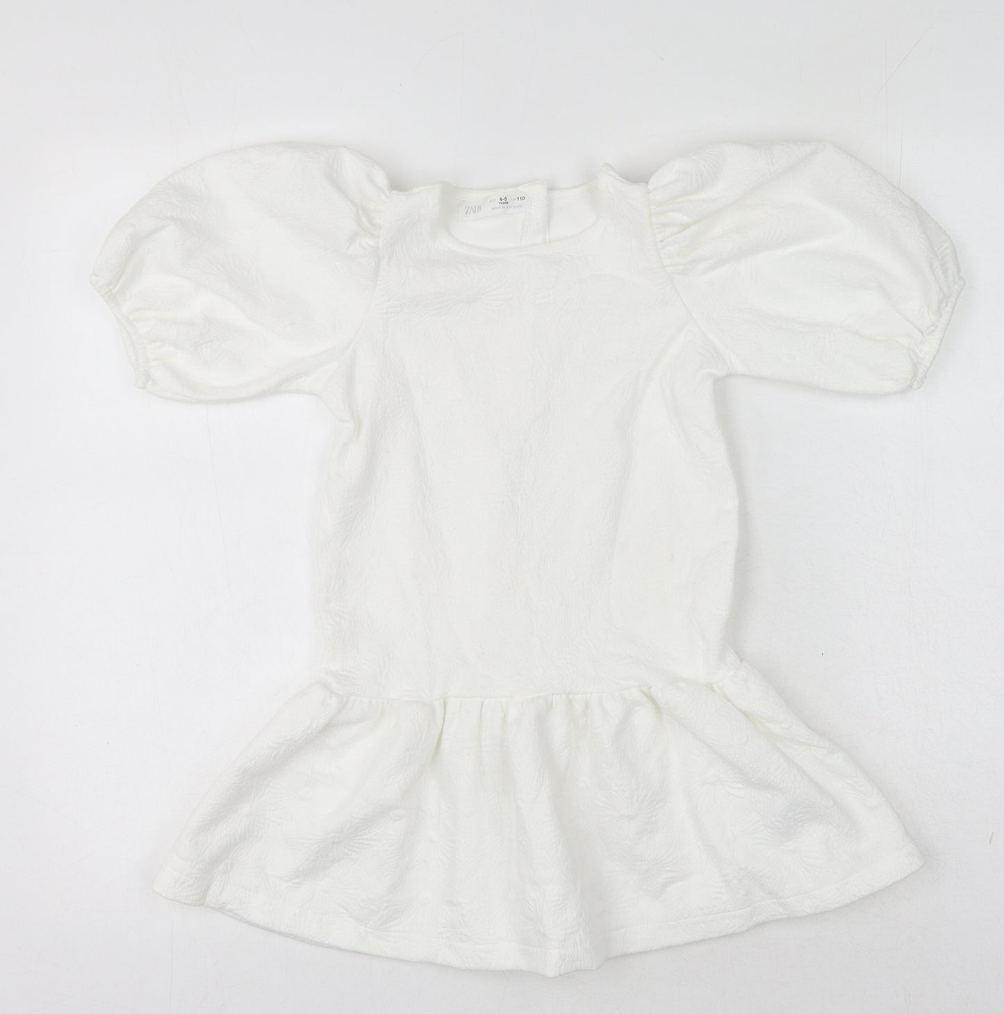 Zara Knit Girls White Floral Polyester Mini Size 4-5 Years Square Neck Button