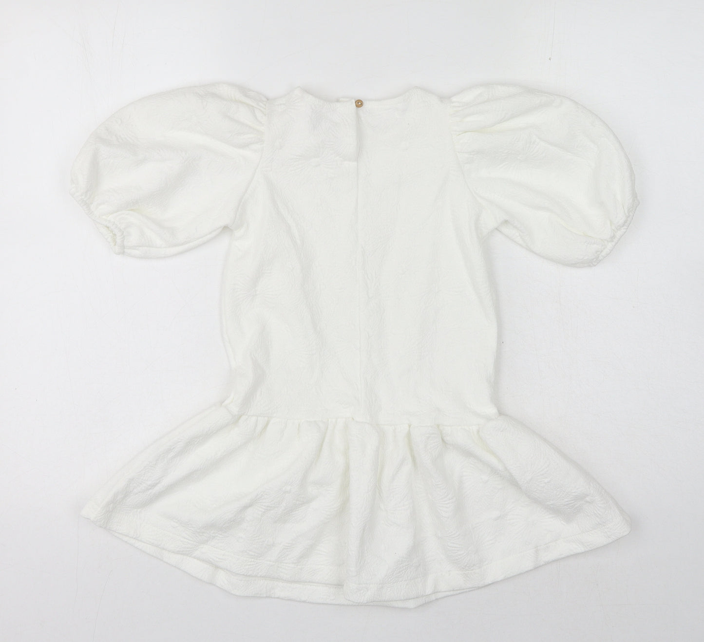 Zara Knit Girls White Floral Polyester Mini Size 4-5 Years Square Neck Button