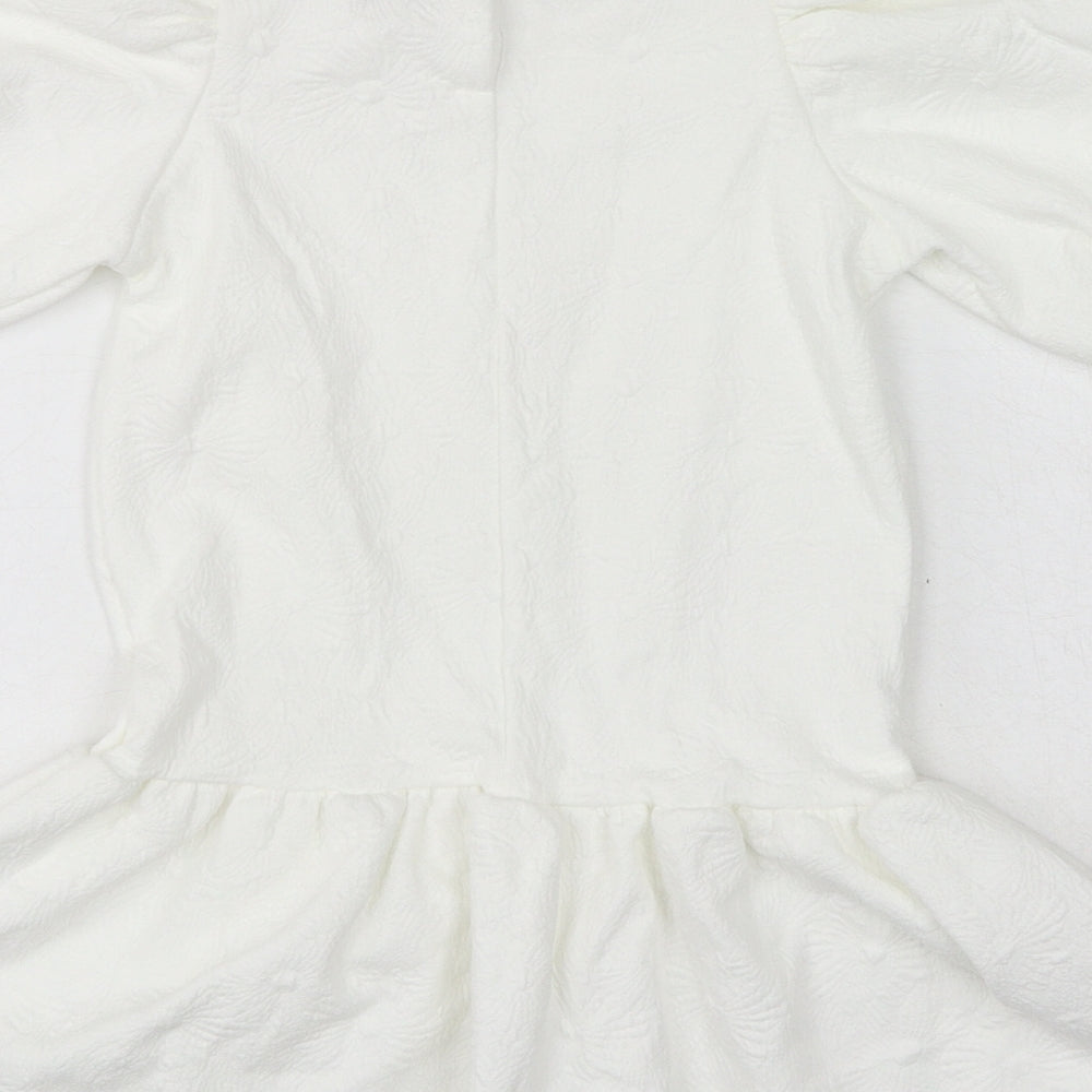 Zara Knit Girls White Floral Polyester Mini Size 4-5 Years Square Neck Button