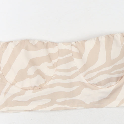 Boohoo Womens Beige Animal Print Polyester Cropped Tank Size 10 Off the Shoulder - Zebra Print