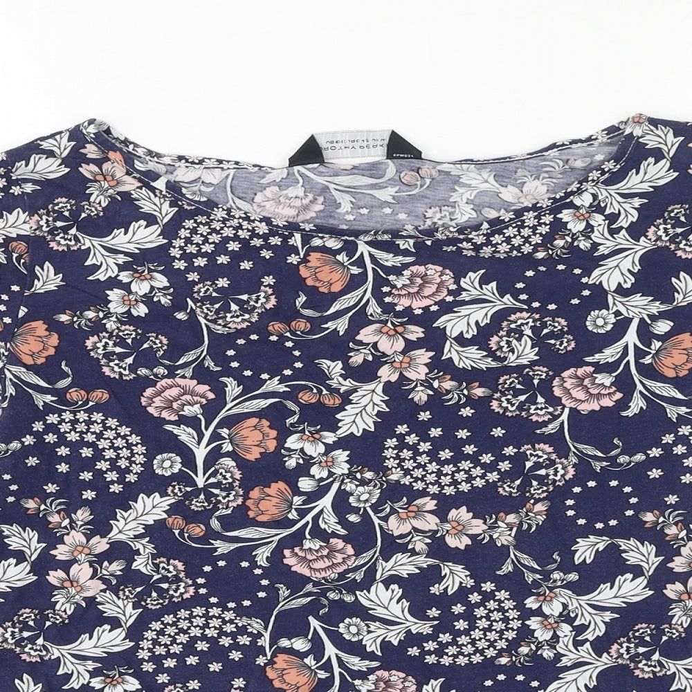 Dorothy Perkins Womens Multicoloured Floral Cotton Basic T-Shirt Size 14 Boat Neck