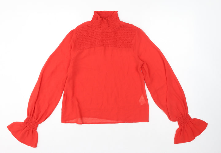 Monki Womens Red Polyester Basic Blouse Size XS High Neck