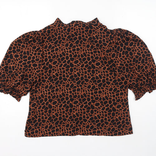 LOSTSTOCK Womens Black Animal Print Polyester Basic Blouse Size L V-Neck - Leopard print