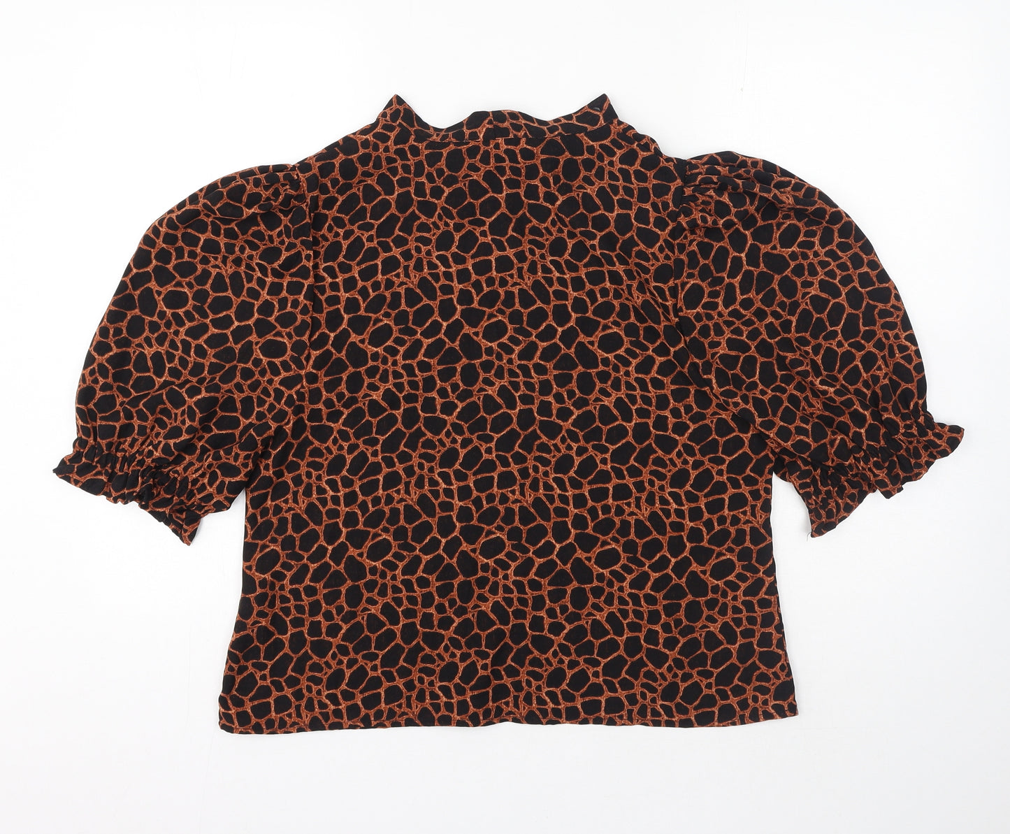 LOSTSTOCK Womens Black Animal Print Polyester Basic Blouse Size L V-Neck - Leopard print