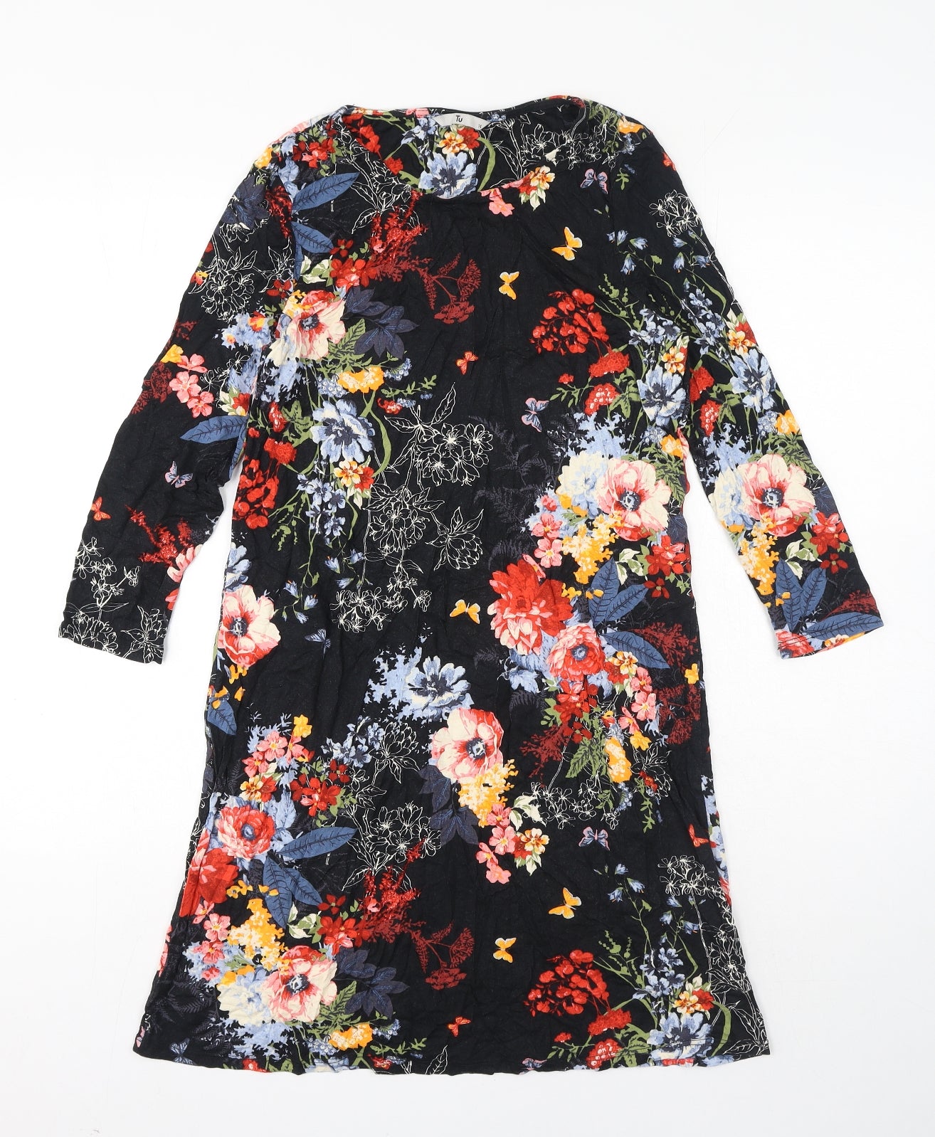 TU Womens Multicoloured Floral Polyester A-Line Size 14 Round Neck Pullover
