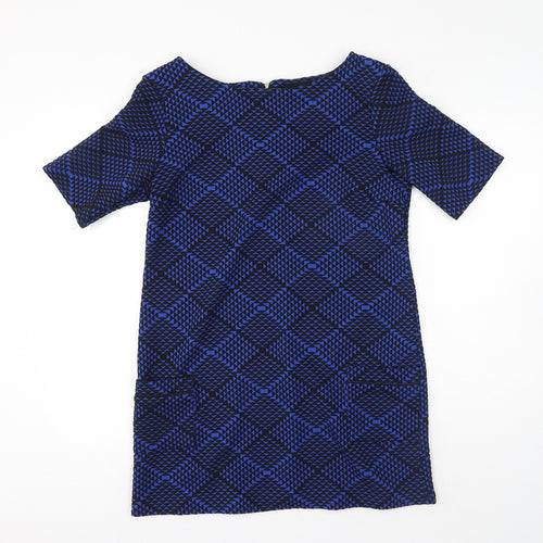 Wallis Womens Blue Geometric Polyester Mini Size S Round Neck Zip