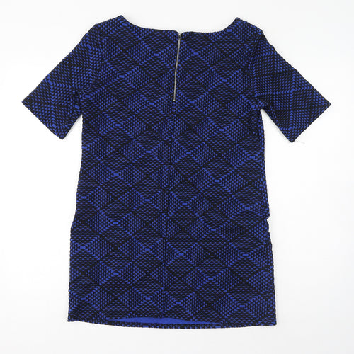 Wallis Womens Blue Geometric Polyester Mini Size S Round Neck Zip