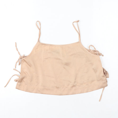 Topshop Womens Gold Polyester Cropped Tank Size 10 Square Neck - Tie Detail