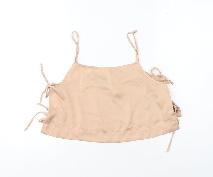 Topshop Womens Gold Polyester Cropped Tank Size 10 Square Neck - Tie Detail