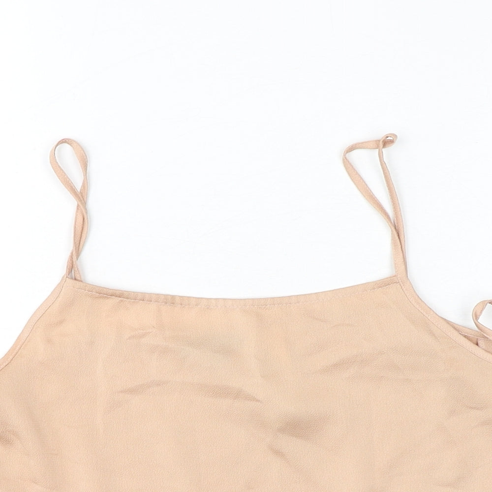 Topshop Womens Gold Polyester Cropped Tank Size 10 Square Neck - Tie Detail