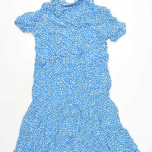 Marks and Spencer Womens Blue Animal Print Viscose Shirt Dress Size 12 Collared Button