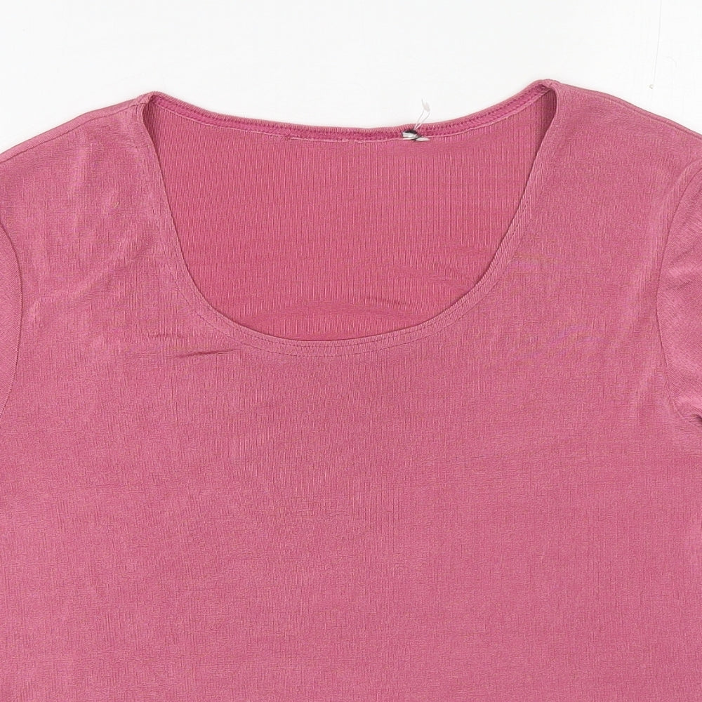 BHS Womens Pink Polyester Basic T-Shirt Size 16 Round Neck