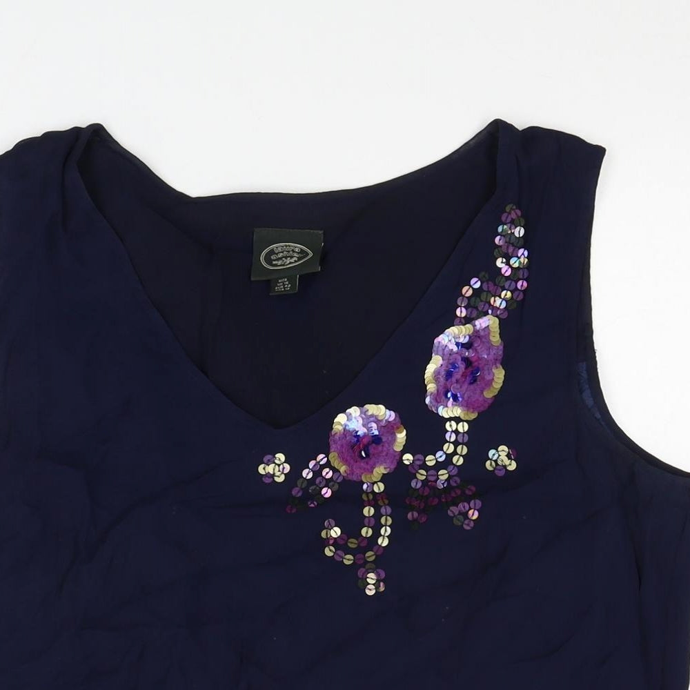 Laura Ashley Womens Blue Viscose Basic Blouse Size 16 Round Neck