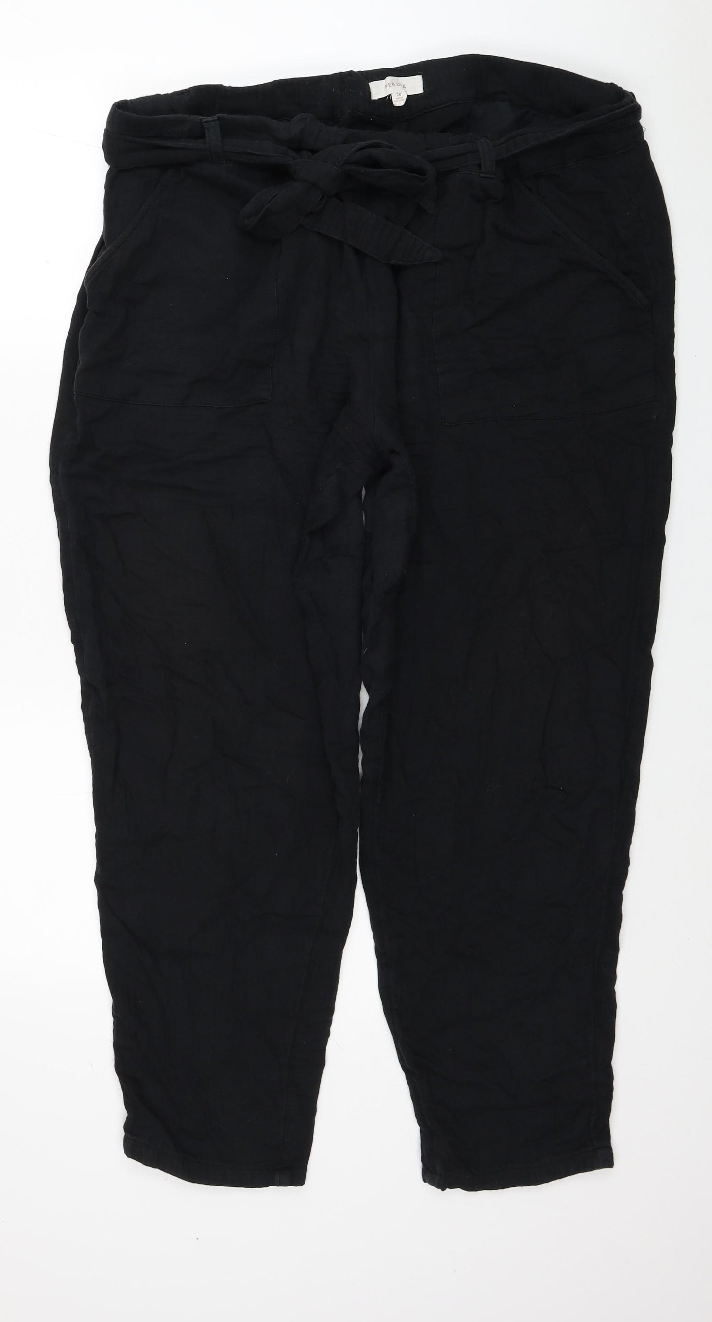 Per Una Womens Black Cotton Capri Trousers Size 20 L28 in Regular Button