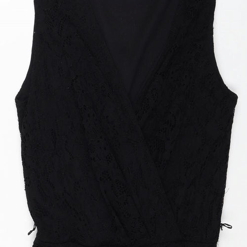 Yuni Womens Black Cotton Fit & Flare Size 10 V-Neck Pullover