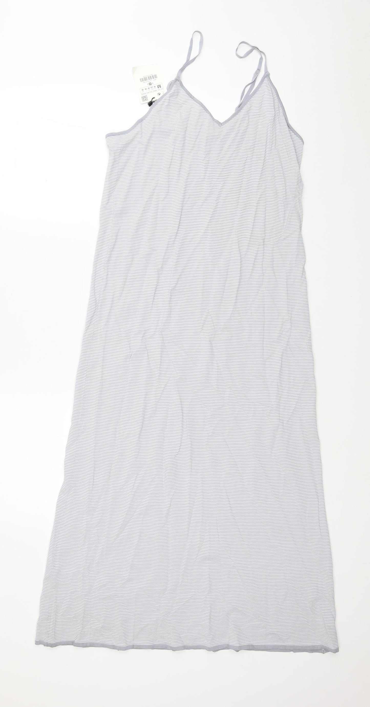Zara Womens Grey Striped Viscose Tank Dress Size S V-Neck Pullover