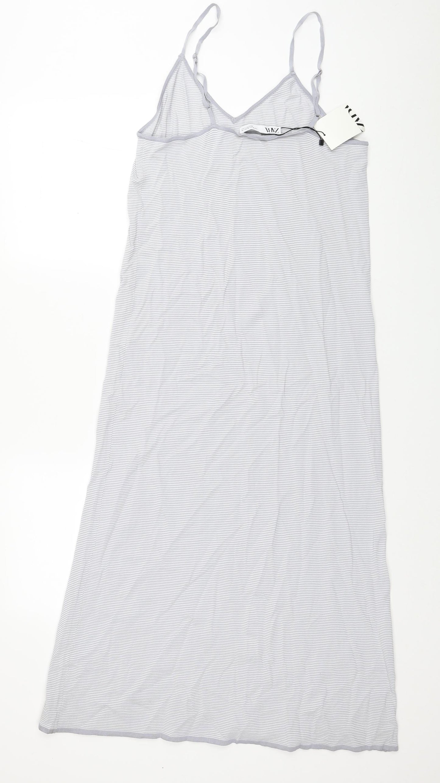 Zara Womens Grey Striped Viscose Tank Dress Size S V-Neck Pullover