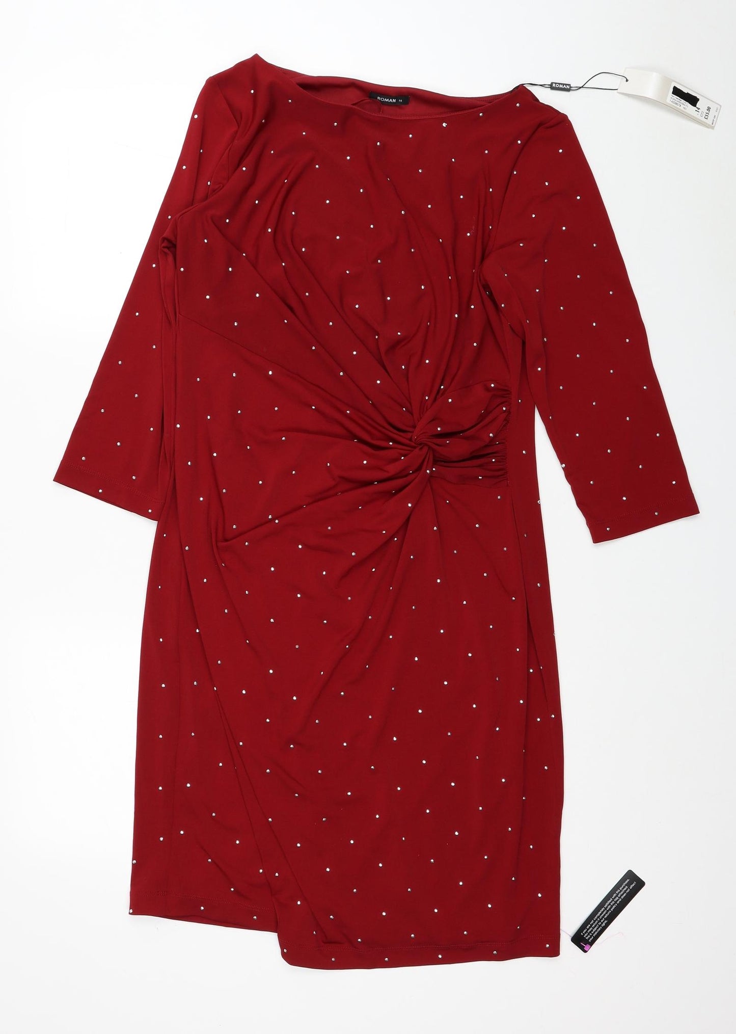 Roman Womens Red Plaid Polyester A-Line Size 14 Boat Neck Pullover - Knot detail