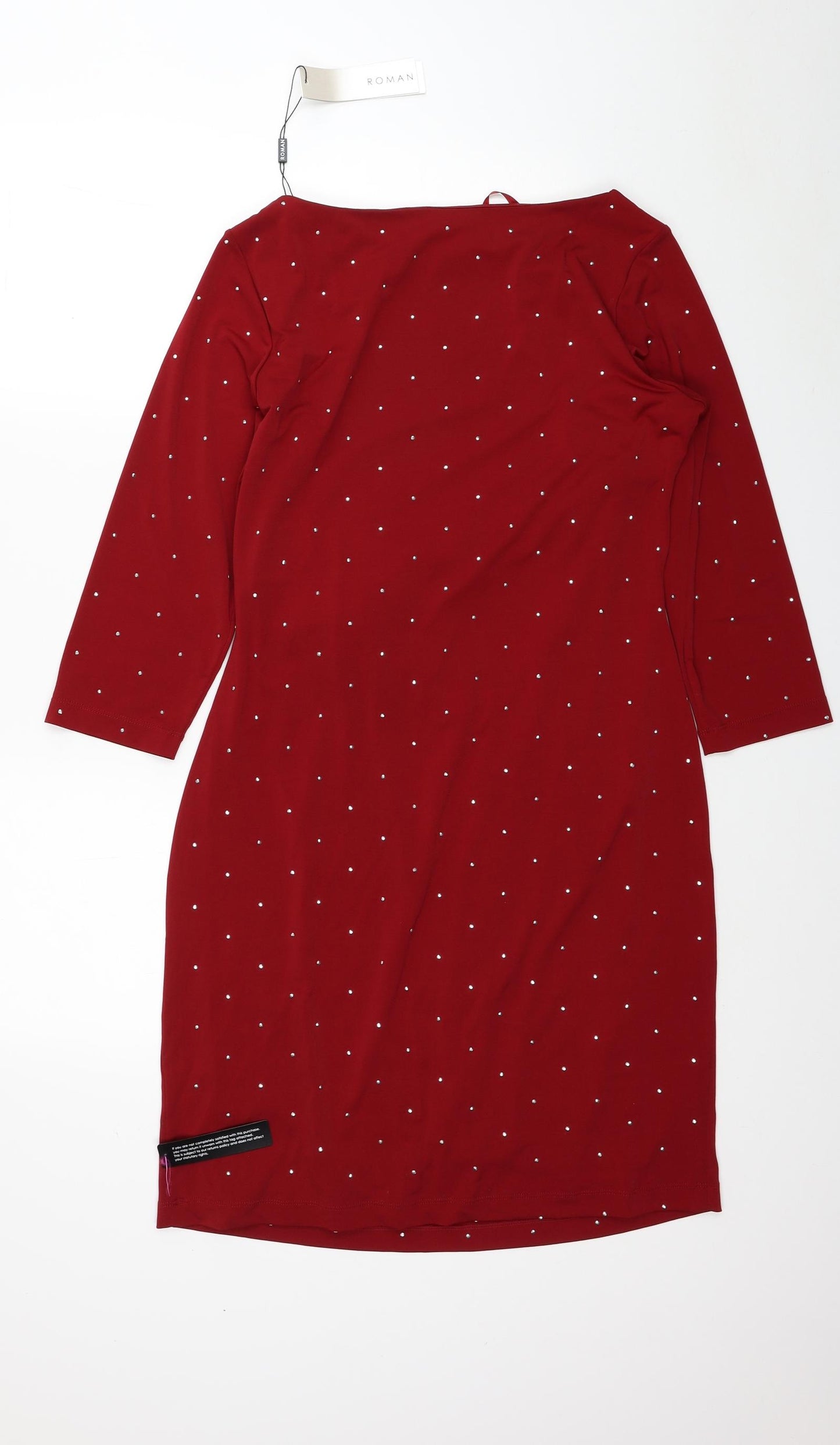 Roman Womens Red Plaid Polyester A-Line Size 14 Boat Neck Pullover - Knot detail