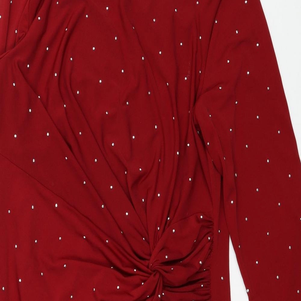 Roman Womens Red Plaid Polyester A-Line Size 14 Boat Neck Pullover - Knot detail