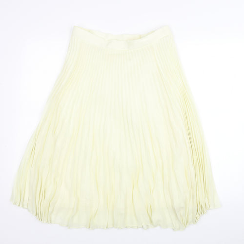 Preworn Womens Yellow Polyester Pleated Skirt Size 14 Zip