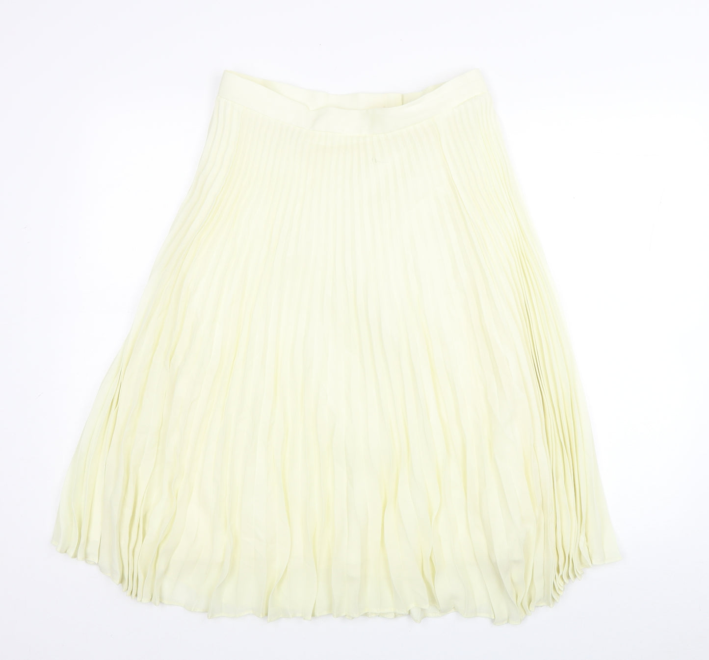 Preworn Womens Yellow Polyester Pleated Skirt Size 14 Zip