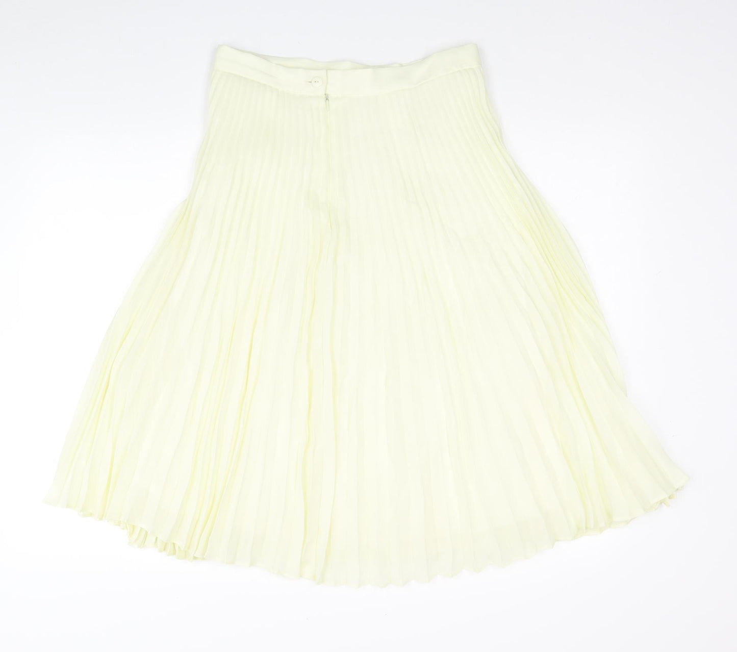 Preworn Womens Yellow Polyester Pleated Skirt Size 14 Zip