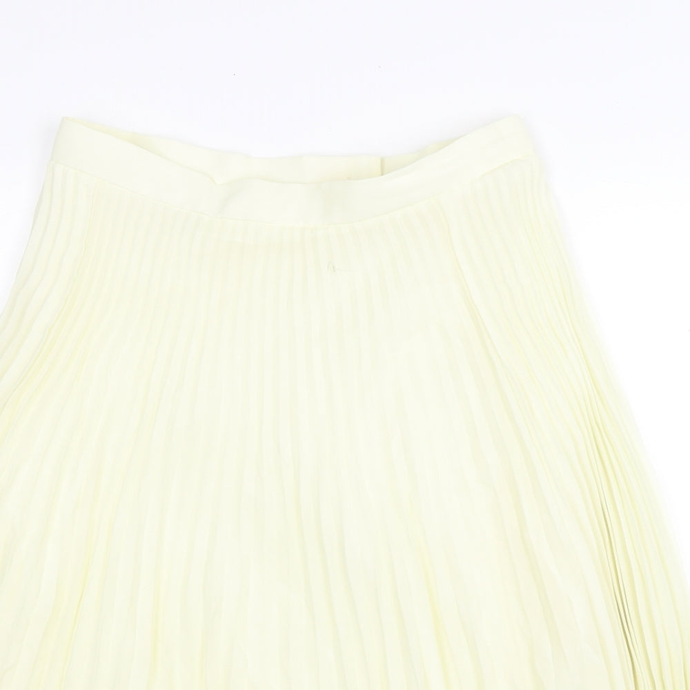 Preworn Womens Yellow Polyester Pleated Skirt Size 14 Zip