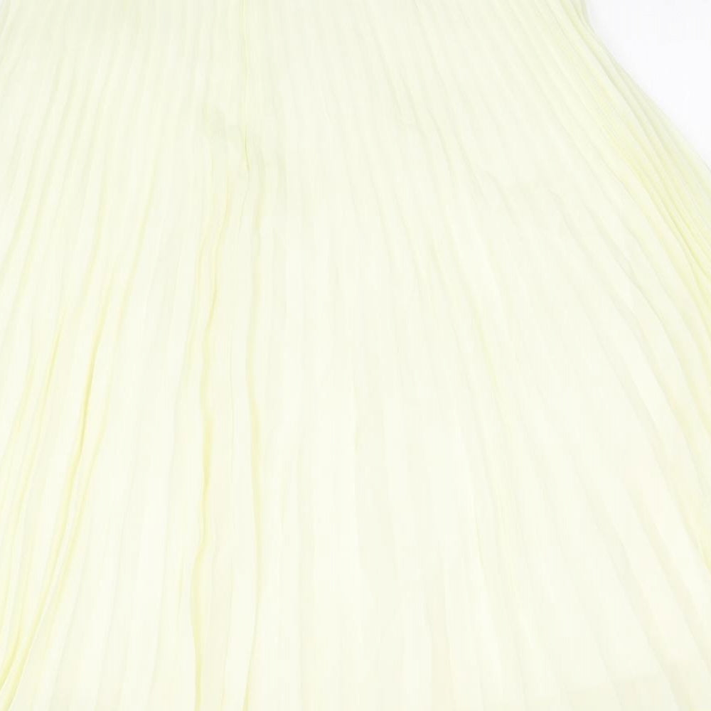 Preworn Womens Yellow Polyester Pleated Skirt Size 14 Zip