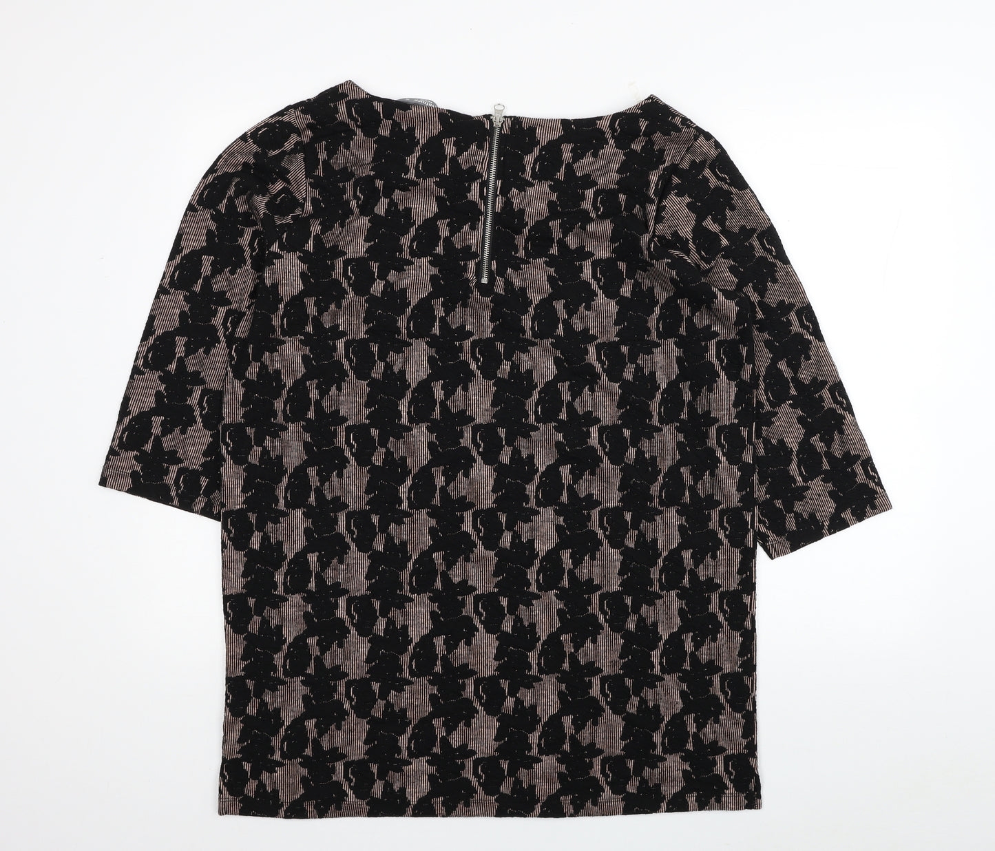 Nutmeg Womens Black Geometric Polyester Tunic Blouse Size 12 Boat Neck