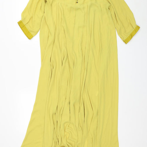 Ethanic Womens Yellow Polyester Maxi Size S Round Neck Button