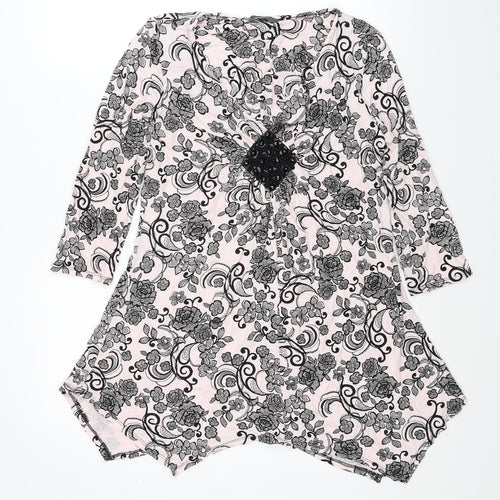 BHS Womens Pink Paisley Viscose Basic Blouse Size 14 V-Neck
