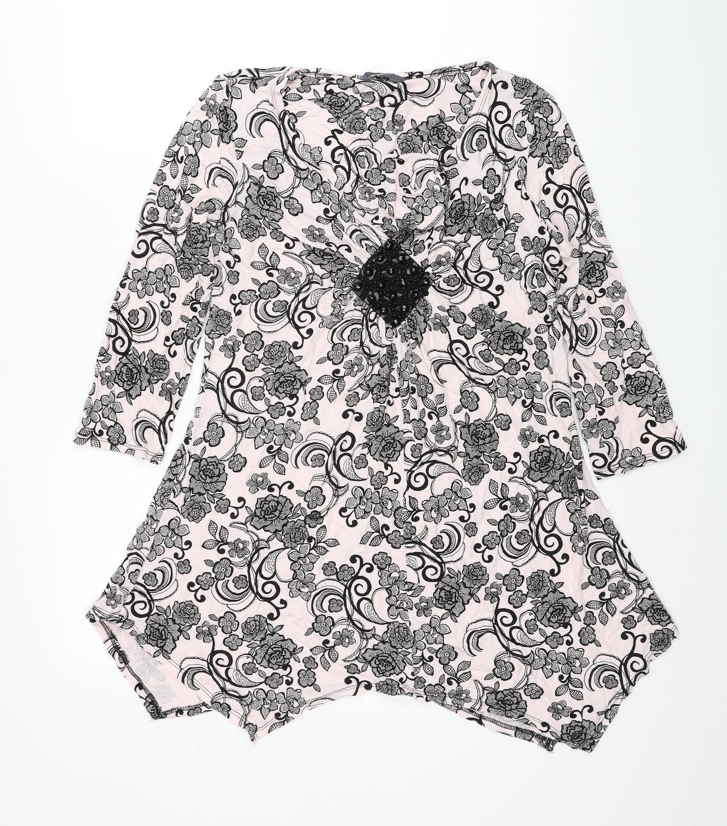BHS Womens Pink Paisley Viscose Basic Blouse Size 14 V-Neck