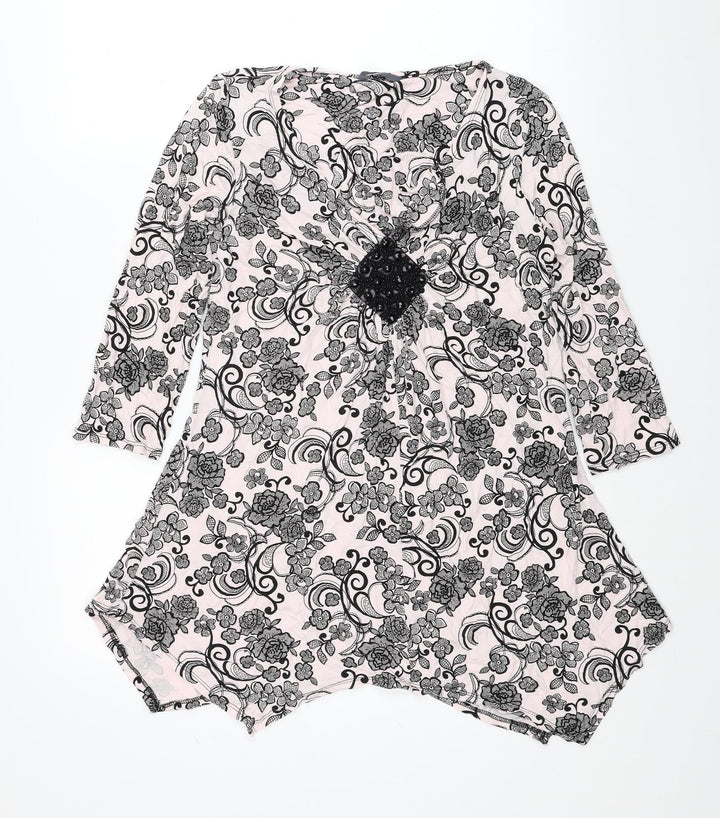 BHS Womens Pink Paisley Viscose Basic Blouse Size 14 V-Neck
