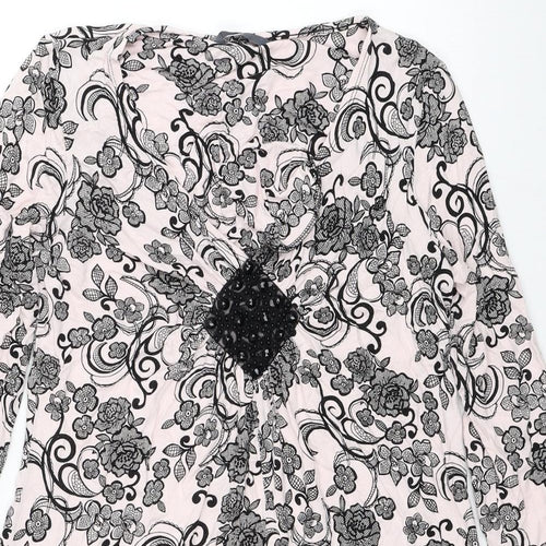 BHS Womens Pink Paisley Viscose Basic Blouse Size 14 V-Neck