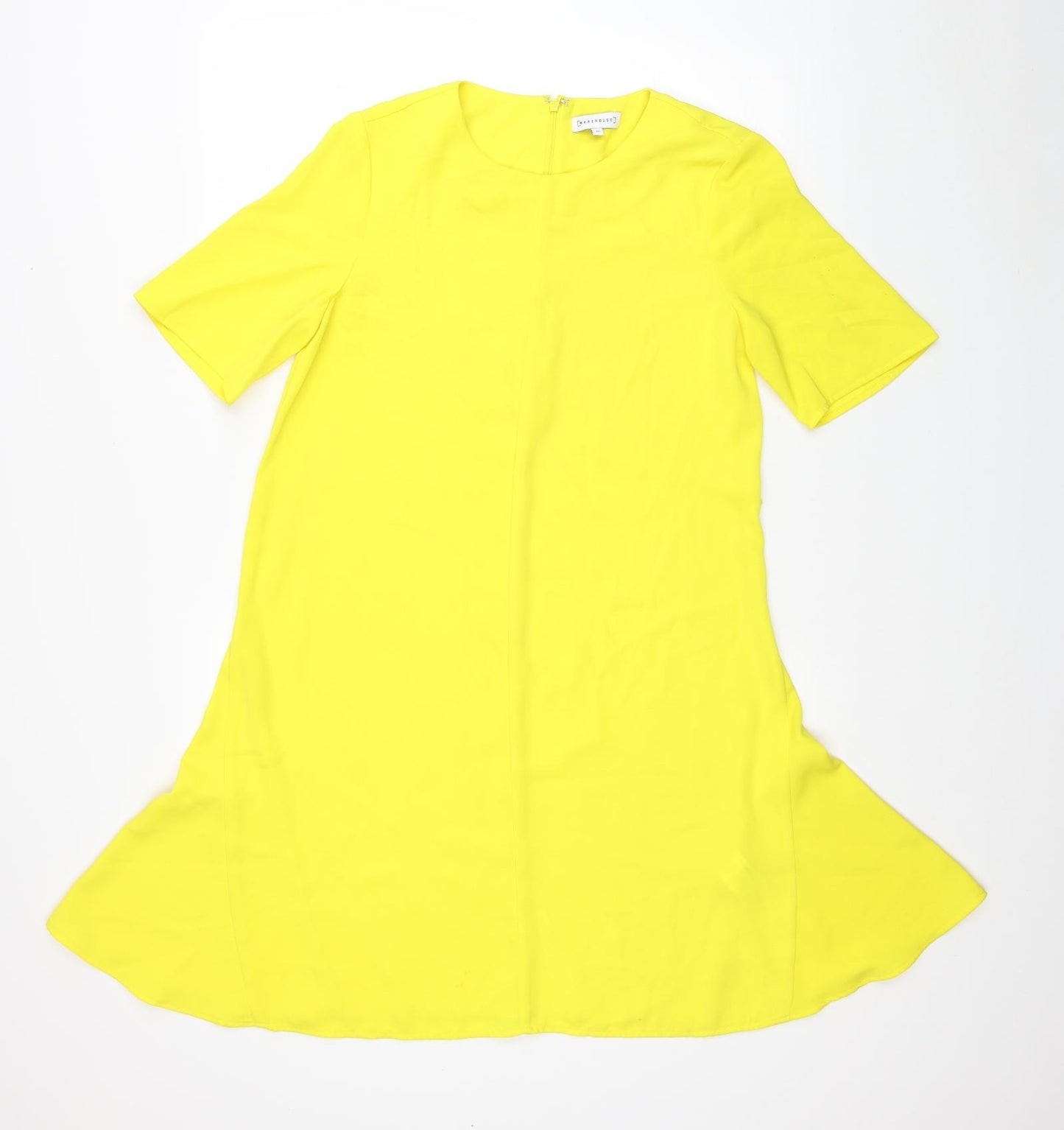 Warehouse Womens Yellow Polyester A-Line Size 10 Round Neck Zip