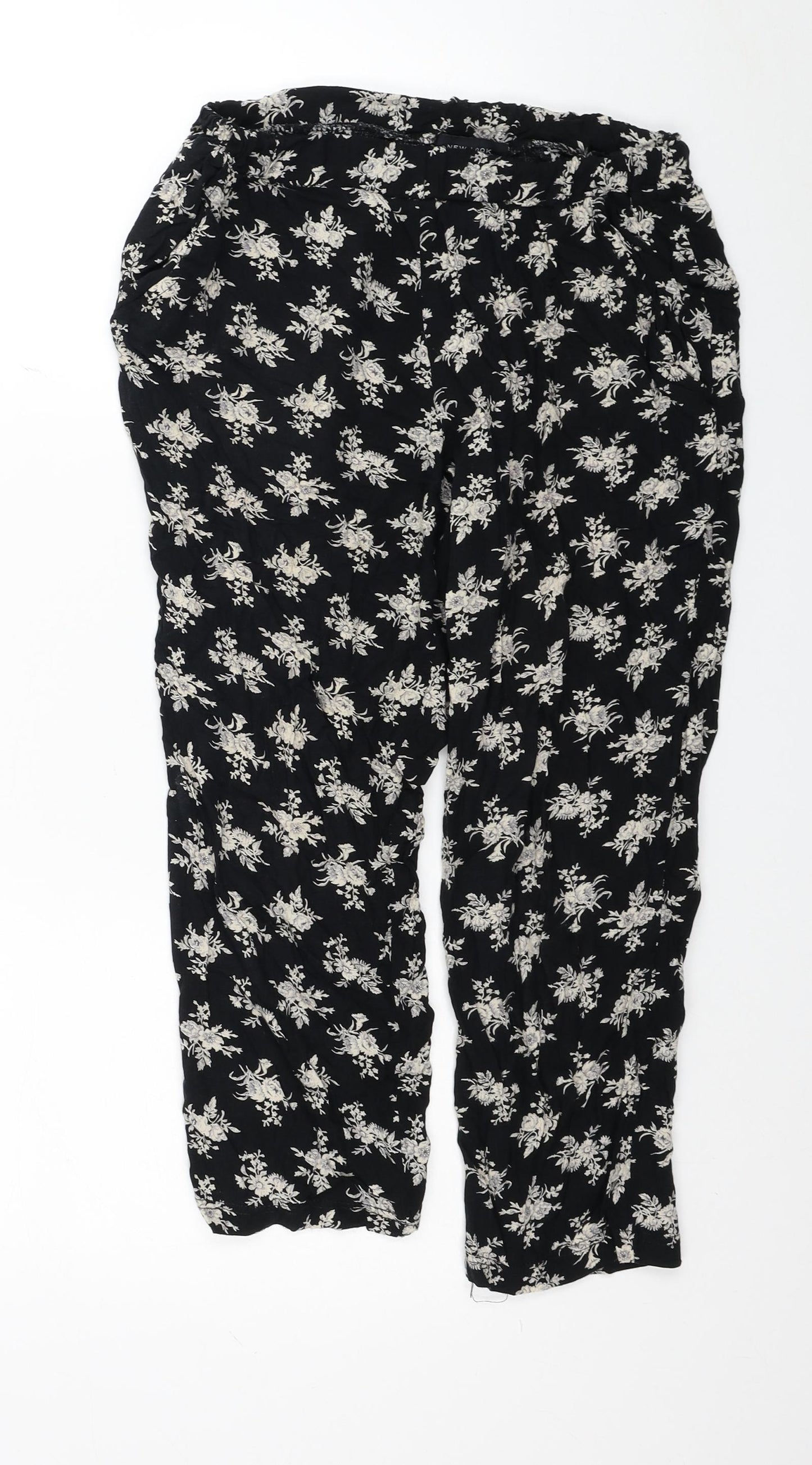 New Look Womens Black Floral Viscose Harem Trousers Size 10 L20 in Regular