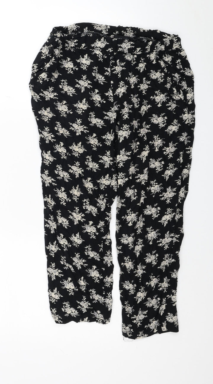 New Look Womens Black Floral Viscose Harem Trousers Size 10 L20 in Regular