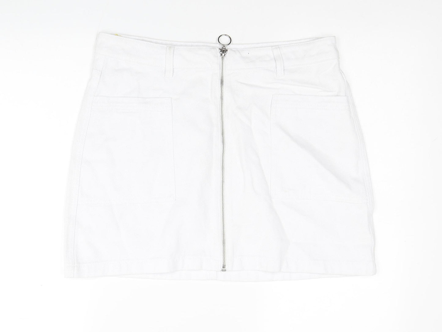 Matalan Womens White Cotton Mini Skirt Size 14 Zip