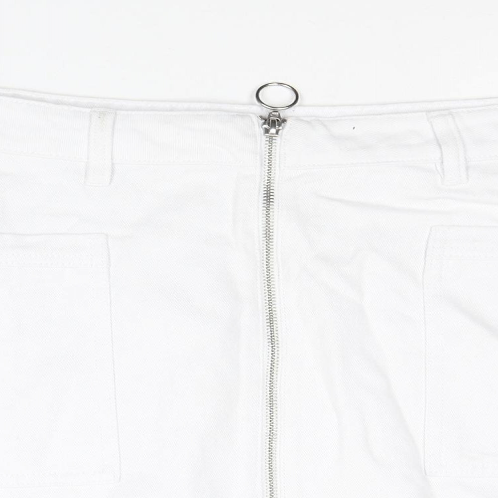 Matalan Womens White Cotton Mini Skirt Size 14 Zip